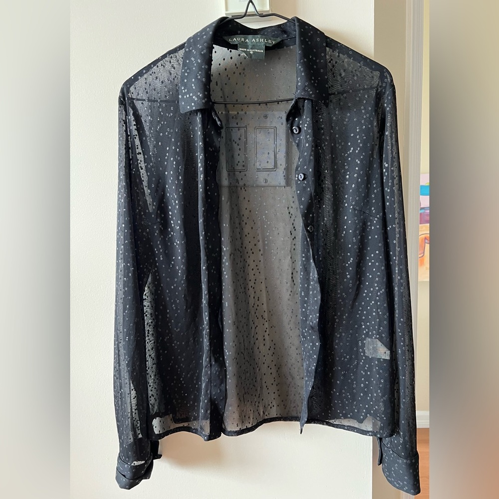 Laura Ashley Women's Black Sheer Shirt. Size 10